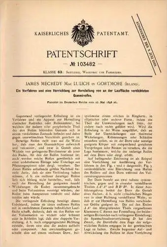 Original Patentschrift - J. Lulich in Gortmore , 1898 , production of compacted tire , Ireland , Swanlinbar !!