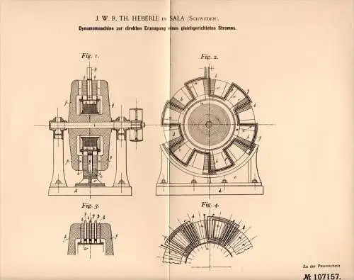 Original Patentschrift - J. Heberle in Sala , Sweden , 1899 , Dynamomaschine für Gleichstrom !!!