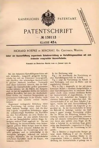 Original Patentschrift - R. Roepke in Mirchau / Mirachowo ,1902, Westpreussen , Apparat für Kartoffel - Maschine , Agrar