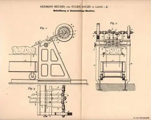 Original Patentschrift - H. Meurer und E. Anger in Lahr i.B., 1899 , Meißel für Stein - Bearbeitungsmaschine , Bergbau !