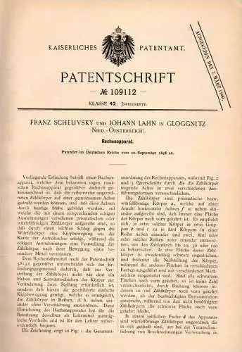 Original Patentschrift - F. Schelivsky und J. Lahn in Gloggnitz , 1898 , Rechenapparat , Mathematik , Schule , Rechnen