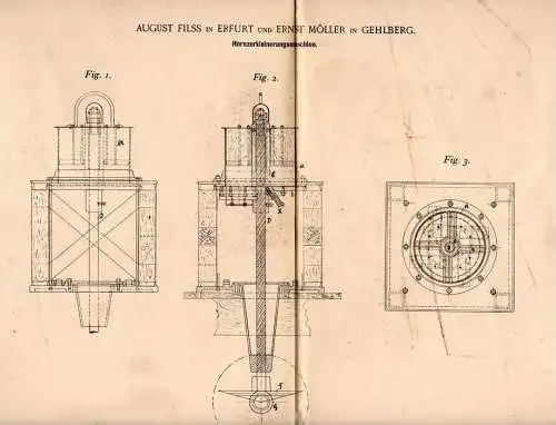 Original Patentschrift -  E. Möller und A. Filss in Gehlberg und Erfurt , 1900 , Horn - Zerkleinerungsmaschine , Ilmenau