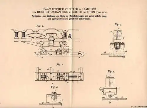 Original Patentschrift - H. King in South Molton and Leahurst , 1900 ,  apparatus for railway wheels , railroad , train