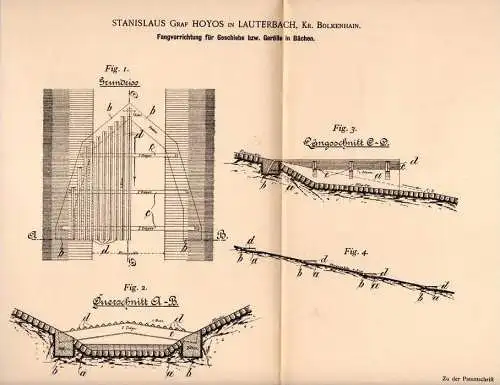 Original Patentschrift - Graf Hoyos in Lauterbach b. Bolkenhain , 1900 , Schutz für Bach , Gebirge , Erdrutsch , Bolków