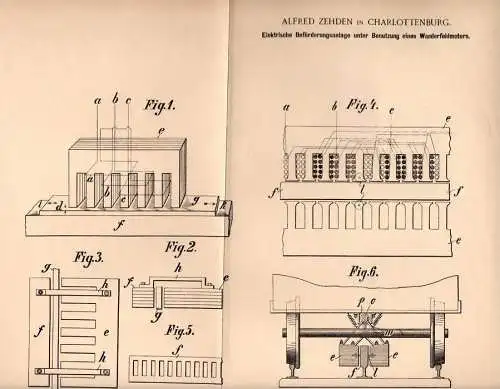 Original Patentschrift - A. Zehden in Charlottenburg , 1902 , Straßenbahn mit Wanderfeldmotor , Seilbahn , Bergbahn !!!