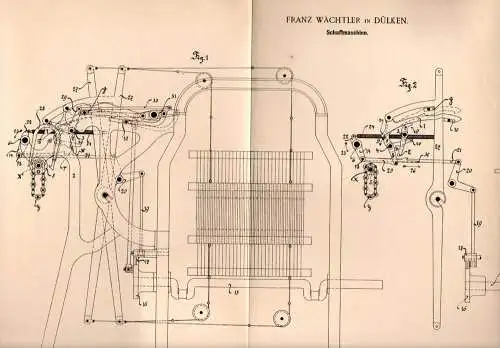 Original Patentschrift - F. Wächtler in Dülken b. Viersen , 1897 , Schaftmaschine , Weberei , Webstuhl !!!