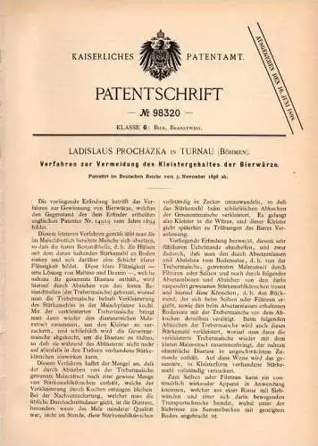 Original Patentschrift - L. Procházka in Turnau / Turnov , 1896 , Bier , Bierwürze , Brauerei , Alkohol , Pivo !!!