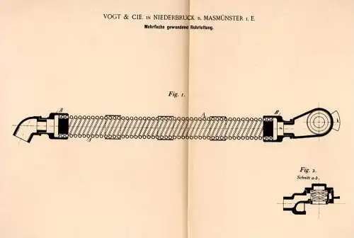 Original Patentschrift - Vogt & Cie in Niederbruck b. Masmünster i.E., 1895 , Leitung für Dampf , Gas , Masevaux !!!