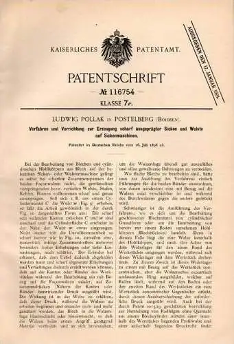 Original Patentschrift - L. Pollak in Postelberg / Postoloprty ,1898, Apparat für Strickmaschine , Strickerei , Stricken