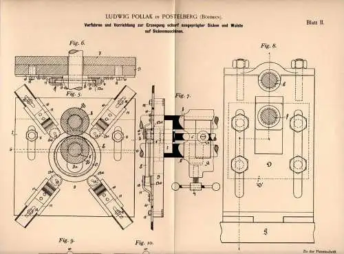 Original Patentschrift - L. Pollak in Postelberg / Postoloprty ,1898, Apparat für Strickmaschine , Strickerei , Stricken