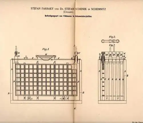 Original Patentschrift - S. Farbaky und Dr. S. Schenek in Schemnitz / Banska Stiavnica , 1885 ,  !!!