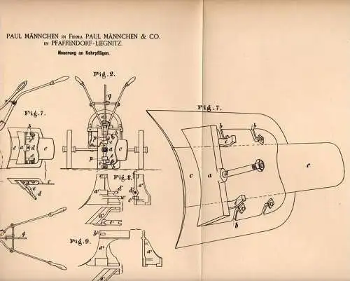 Original Patentschrift - Fa. Männchen & Co in Pfaffendorf - Liegnitz , 1885 , Kehrpflug , Pflug , Agrar , Legnica !!!