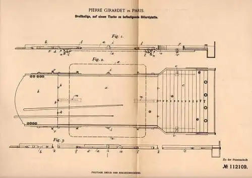 Original Patentschrift - Pierre Girardet in Paris , 1899 , Billiard - Platte !!!