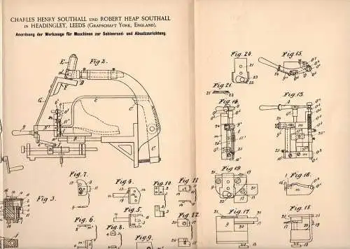 Original Patentschrift - Ch. Southall in Headingley , Leeds , 1893 , Maschine für Schuhe , Shoes , Shoe , Sohlen !!!