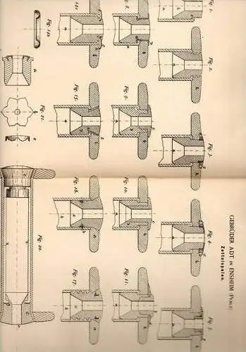 Original Patentschrift - Gebr. Adt in Ensheim b. Wörrstadt , Pfalz , 1889 . Zettelspulen !!!