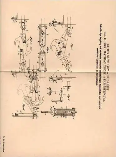 Original Patentschrift - M. Orosz in Erzsébetfalva und Budapest , 1901 , Kupplung für Eisenbahn !!!