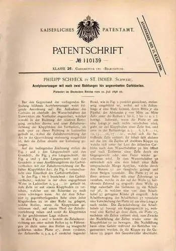 Original Patentschrift - P. Schreck in Saint Imier , 1898 , Acetylenerzeuger mit Carbidzellen !!!