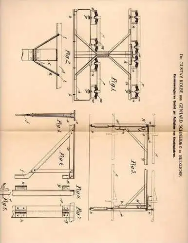 Original Patentschrift - Dr. Gustav Kolbe in Betzdorf b. Altenkirchen , 1901 , Gestell für Krankenbahren , Krankenhaus !