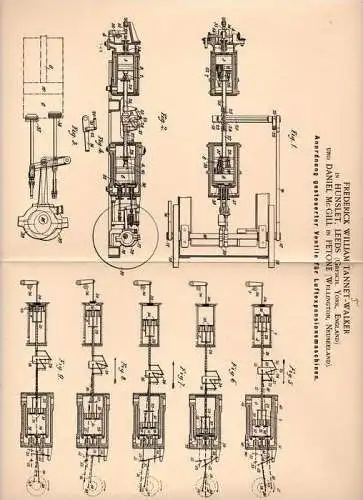 Original Patentschrift - F. Tannett in Hunslet , Leeds und Petone , 1899 , Luft - Expansionsmaschine , Ventile !!!