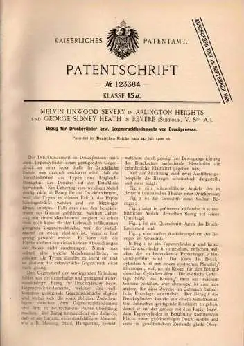 Original Patentschrift - M. Severy in Arlington Heights und Revere , USA , 1900 , Bezug für Druckpressen !!!