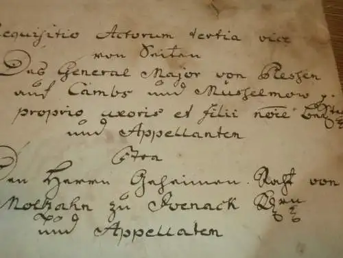 von Maltzahn zu Ivenack , 1763, Generalmajor von Plessen , Kambs und Müsselmow ,Dokument 2 Seiten , Adel Mecklenburg !!!