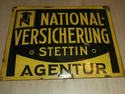 original Emailschild - STETTIN - Agentur Nationalversicherung ,RAR , 40x30 cm , Pommern , Versicherung Reklame / Werbung