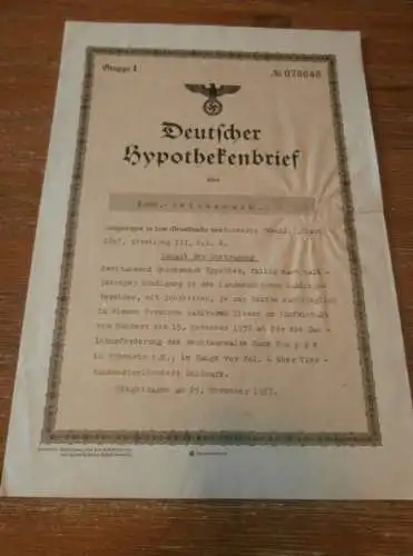 Hypothekenbrief Schwerin 1937 , Hans Hoppe , Major Marie von Boddien , Hypothek , Mecklenburg !!