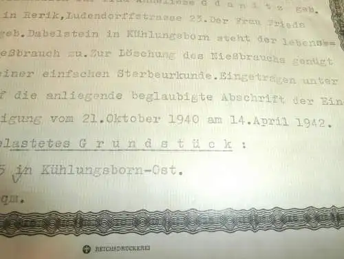 Grundschuldbrief , Brunshaupten mit Fulgen 1942 , Bad Doberan , Kühlungsborn , Rerik ,  Mecklenburg !!!