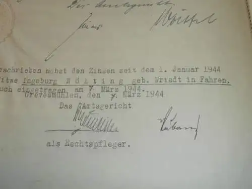 Grundschuldbrief , Klein Pravtshagen , 1944 , b. Kalkhorst , Klütz , Grevesmühlen , Hohen Schönberg , Mecklenburg !!!