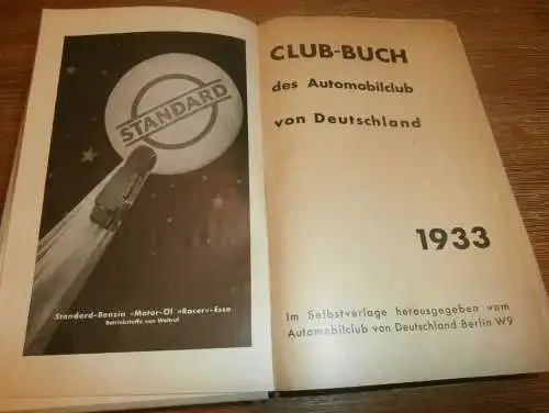 Club Buch AvD , 1933 , viel Reklame / Werbung , Automobile , Automobilclub , Adressen , Shell , Opel , ADAC  !!!