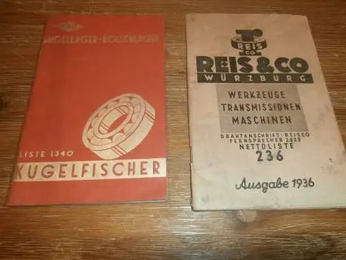 Katalog und Ersatzteile FAG Kugellager und Reis & Co Würzburg , 1934-36 , viel Reklame , Agrar , Landwirtschaft