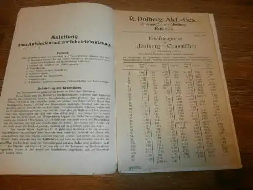 Betriebsanleitung Dolberg Grasmäher 1921 , R. Dolberg AG Rostock i. Mecklenburg , Landwirtschaft , Agrar , Handbuch  !!