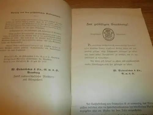 Ersatzteilliste Saxonia Drillmaschine , 1922 , Siedersleben & Co., Bernburg in Anhalt , Betriebsanleitung , Handbuch  !!