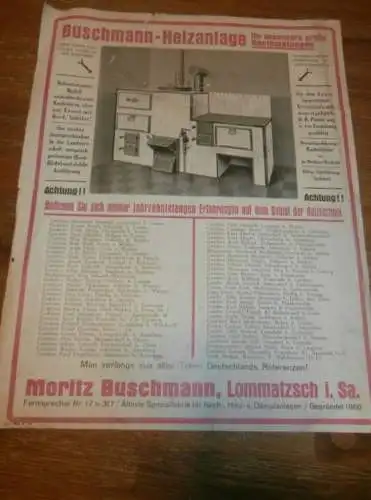 Buschmann - Heizanlage  1932 , Lommatzsch i. Sa., Heizung , Prospekt , Reklame , Sanitär , Heizungsbau , Küche !!!