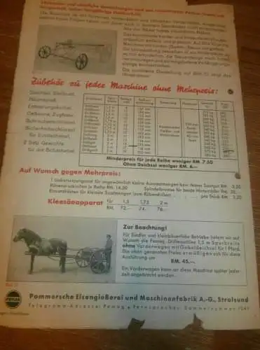 PEMAG - Pommersche Eisengießerei AG Stralsund 1933 , Prospekt , Katalog , Pommern , Agrar , Landwirtschaft Mecklenburg !