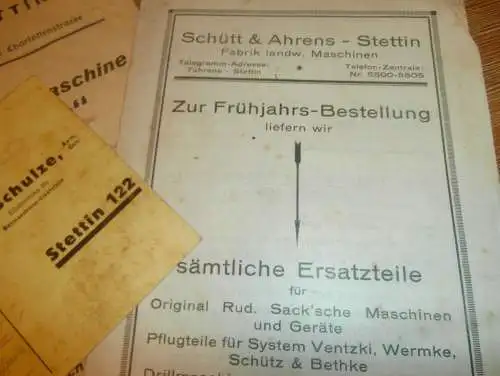 Stettin 1928 - Maschinenfabrik - Reklame , Ersatzteile , Katalog , Schütt & Ahrens , Richard Kayser , Agrar Dreyer !!!