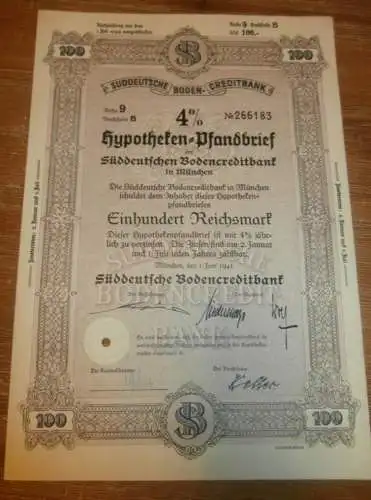 Hypotheken-Pfandbrief München 1941 , 100 Reichsmark , Süddeutsche Bodencreditbank !!!