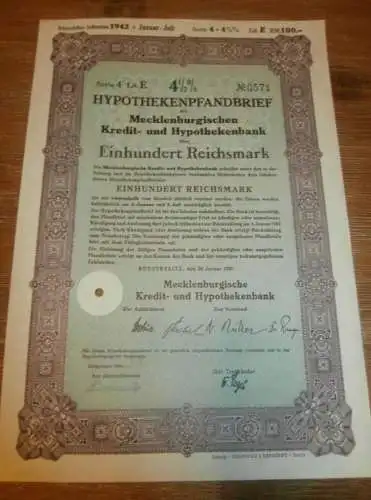 Hypothekenpfandbrief Neustrelitz 1937 , 100 Reichsmark , Hypothek , Mecklenburg , Pfandbrief