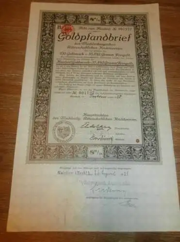 Goldpfandbrief 100 Goldmark Malchow / Rostock 1928, Ritterschaftlicher Kreditverein , Mecklenburg , Pfandbrief , Gold