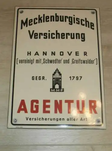 original Emailschild - Mecklenburgische Versicherung Hannover , Greifswald und Schwedt , Mecklenburg , Reklame / Werbung