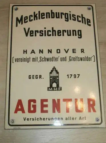 original Emailschild - Mecklenburgische Versicherung Hannover , Greifswald und Schwedt , Mecklenburg , Reklame / Werbung