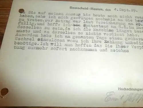 alte Karte , Emil Holthaus in Remscheid Hasten , 1929 , Sägewerk Strubelt in Gielow   !!!