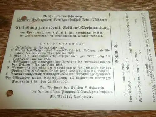 alte Karte , Sektions-Versammlung 1929 in Brunshaupten , Gerb. Strubelt in Gielow   !!!