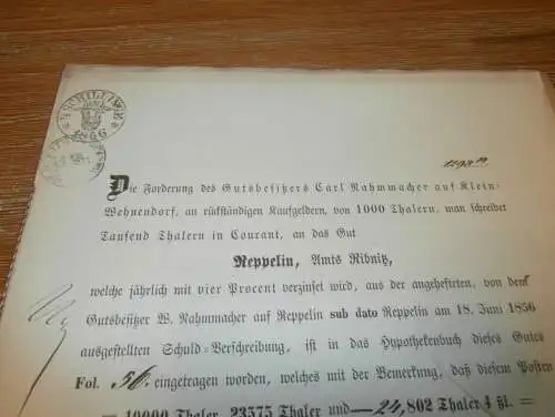 Gutsbesitzer Carl Nahmacher auf Klein Wehnendorf / Sanitz , 1856 , Reppelin b. Ribnitz , Mecklenburg , Akte