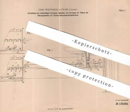 original Patent - John Whitehead , Fiume , Ungarn , 1901 , Torpedo | U-Boot , Torpedos , Schiff , Waffen , Schiffe