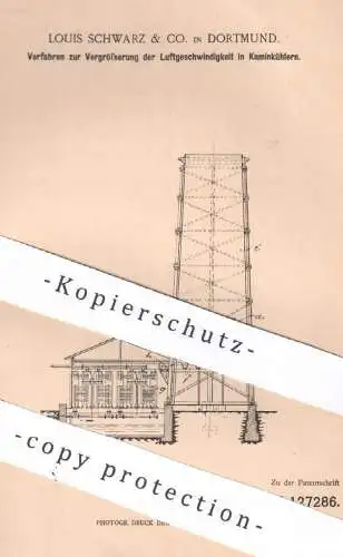 original Patent - Louis Schwarz & Co. , Dortmund , 1900 , Vergrößerung der Luftgeschwindigkeit in Kaminkühler | Kamin