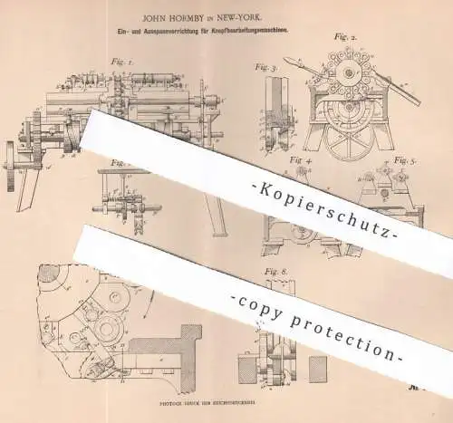 original Patent - John Hormby , New York USA , 1898 , Ein- und Ausspannen bei Knopfbearbeitungsmaschine | Knopf , Knöpfe