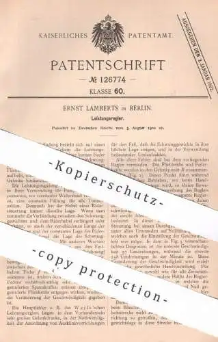 original Patent - Ernst Lamberts , Berlin | 1900 | Leistungsregler | Regulator | Kompressor | Pumpe , Motor