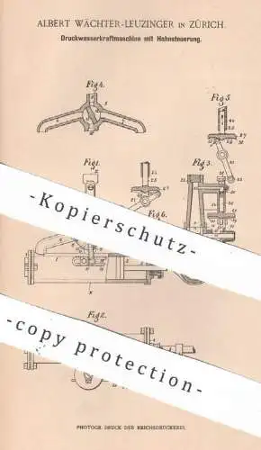 original Patent - Albert Wächter Leuzinger , Zürich , Schweiz , 1901 , Wasserkraftmaschine mit Hahnsteuerung | Motor