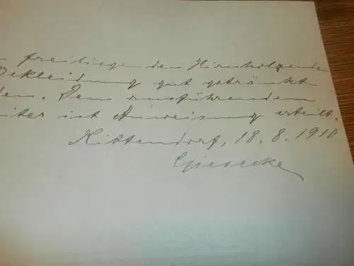 Senator Giesecke , Architekt in Neubrandenburg i. Mecklenburg , Kittendorf 1910 , altes Dokument !